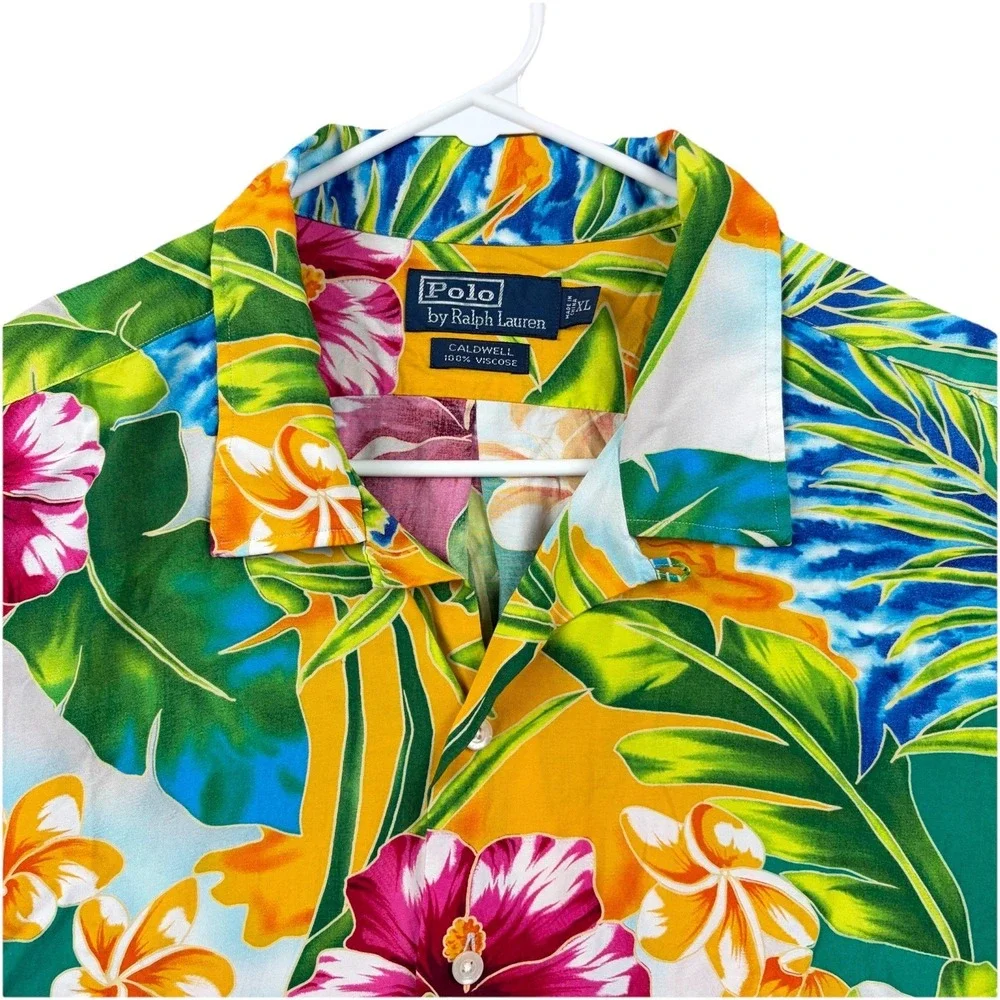Polo Ralph Lauren Shirt Mens XL Caldwell Rayon Camp Loop Collar Hawaiian Aloha‎